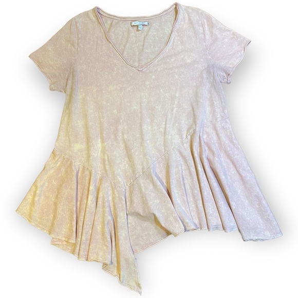 2for$30 ANTHROPOLOGIE Eri &Ali Acid Wash Asymmetrical T Shirt Pink Peach Medium - Picture 4 of 12